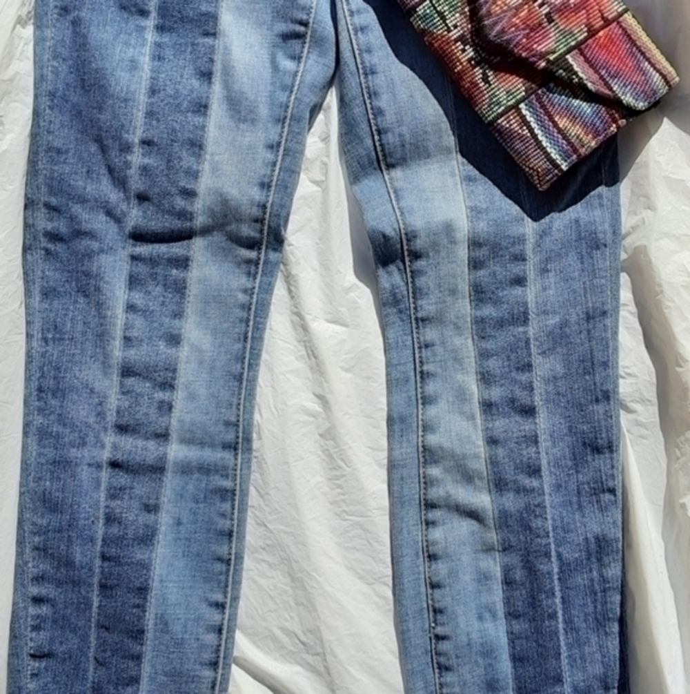 Skinny Step Hem Patchwork Jeans-Size 24 - Picture 6 of 7